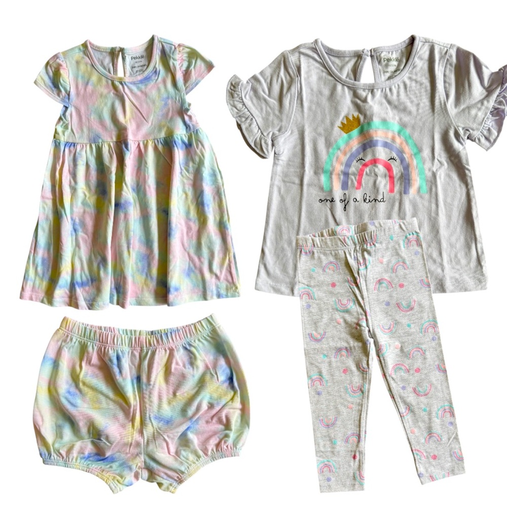 Pekkle 4 Piece Kids Rainbow Set - White and Pink